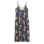 Day Of The Dead Mariachi Skeletons Print Jersey Midi Cami Dress