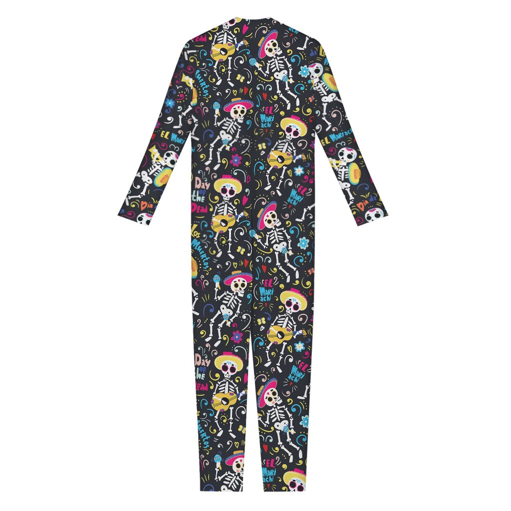 Day Of The Dead Mariachi Skeletons Print Jumpsuit