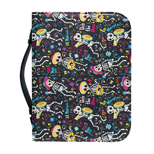 Day Of The Dead Mariachi Skeletons Print Leather Bible Cover