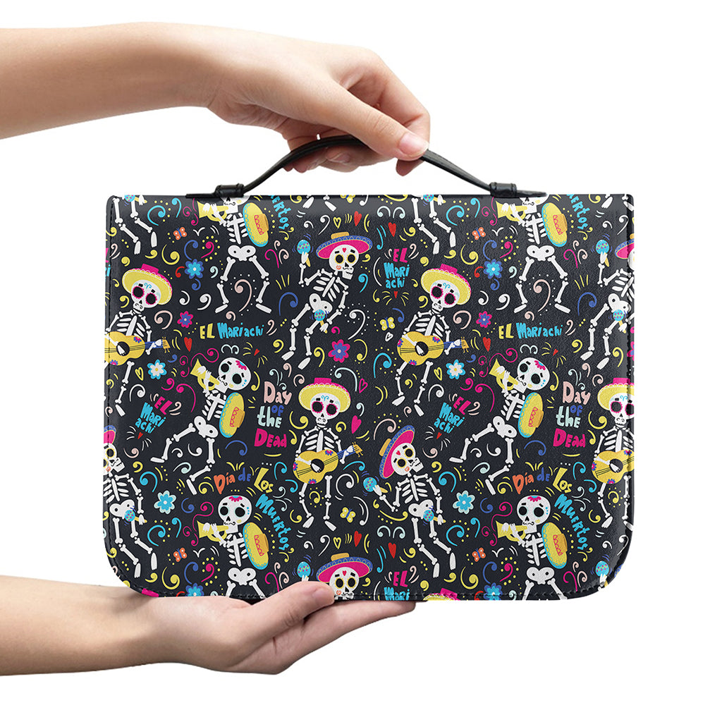 Day Of The Dead Mariachi Skeletons Print Leather Bible Cover