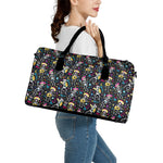Day Of The Dead Mariachi Skeletons Print Leather Duffle Bag