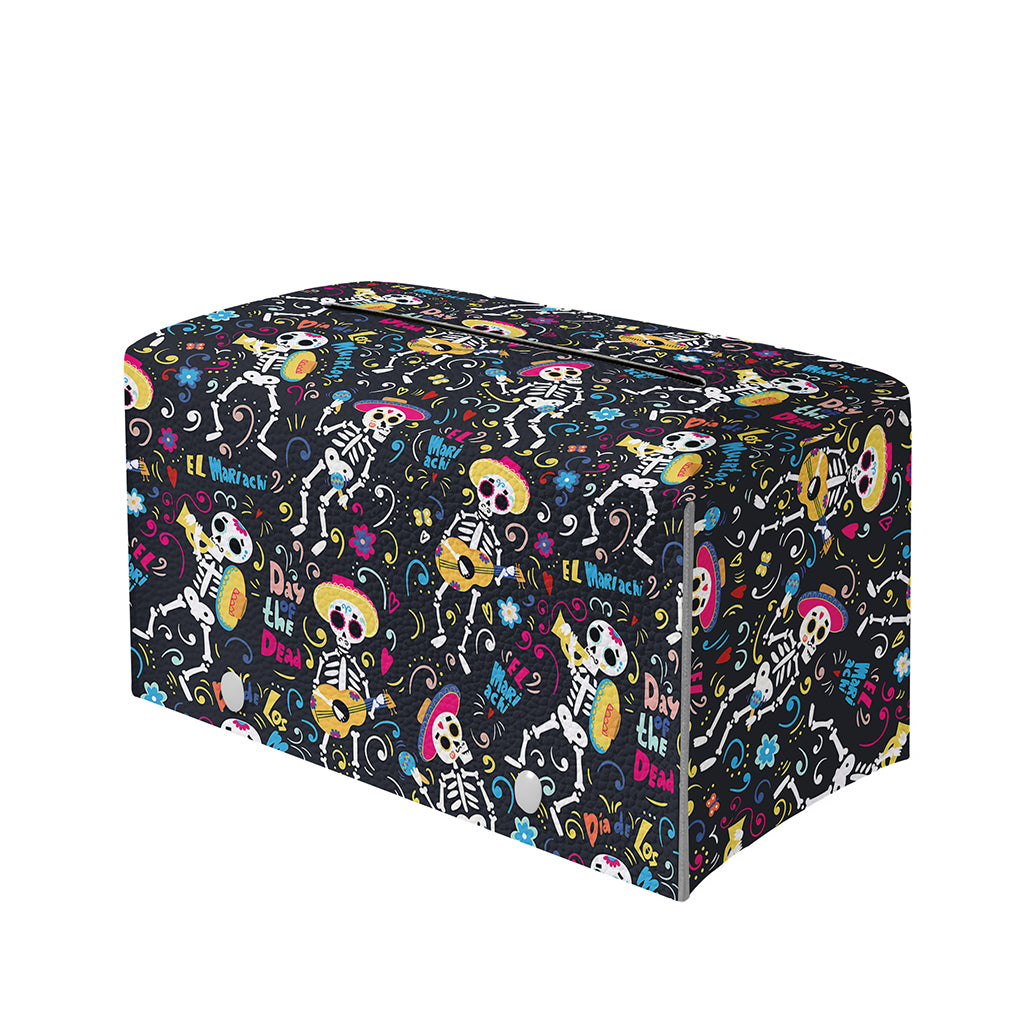 Day Of The Dead Mariachi Skeletons Print Leather Tissue Box Cover
