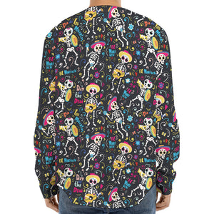 Day Of The Dead Mariachi Skeletons Print Long Sleeve Baseball Jersey