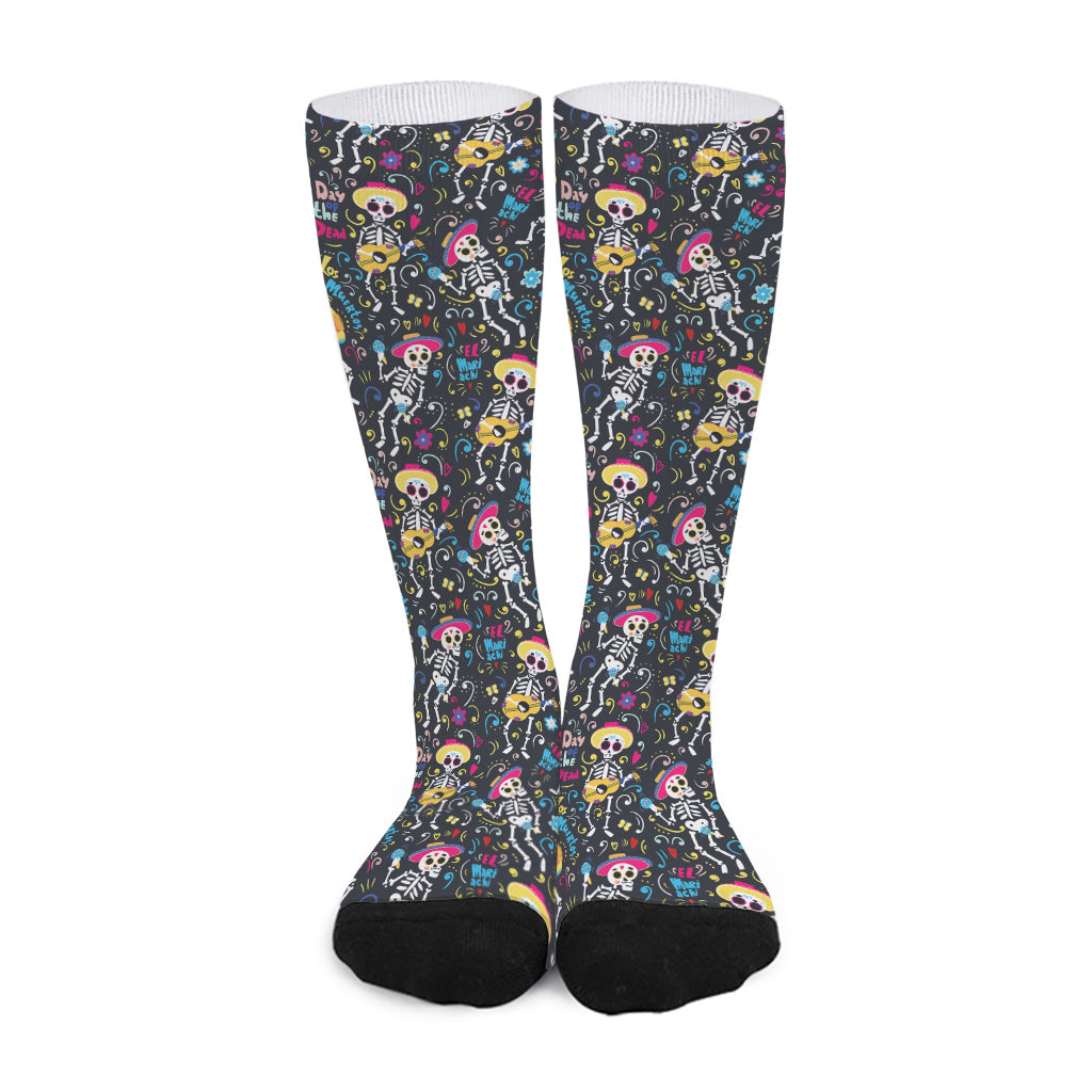 Day Of The Dead Mariachi Skeletons Print Long Socks