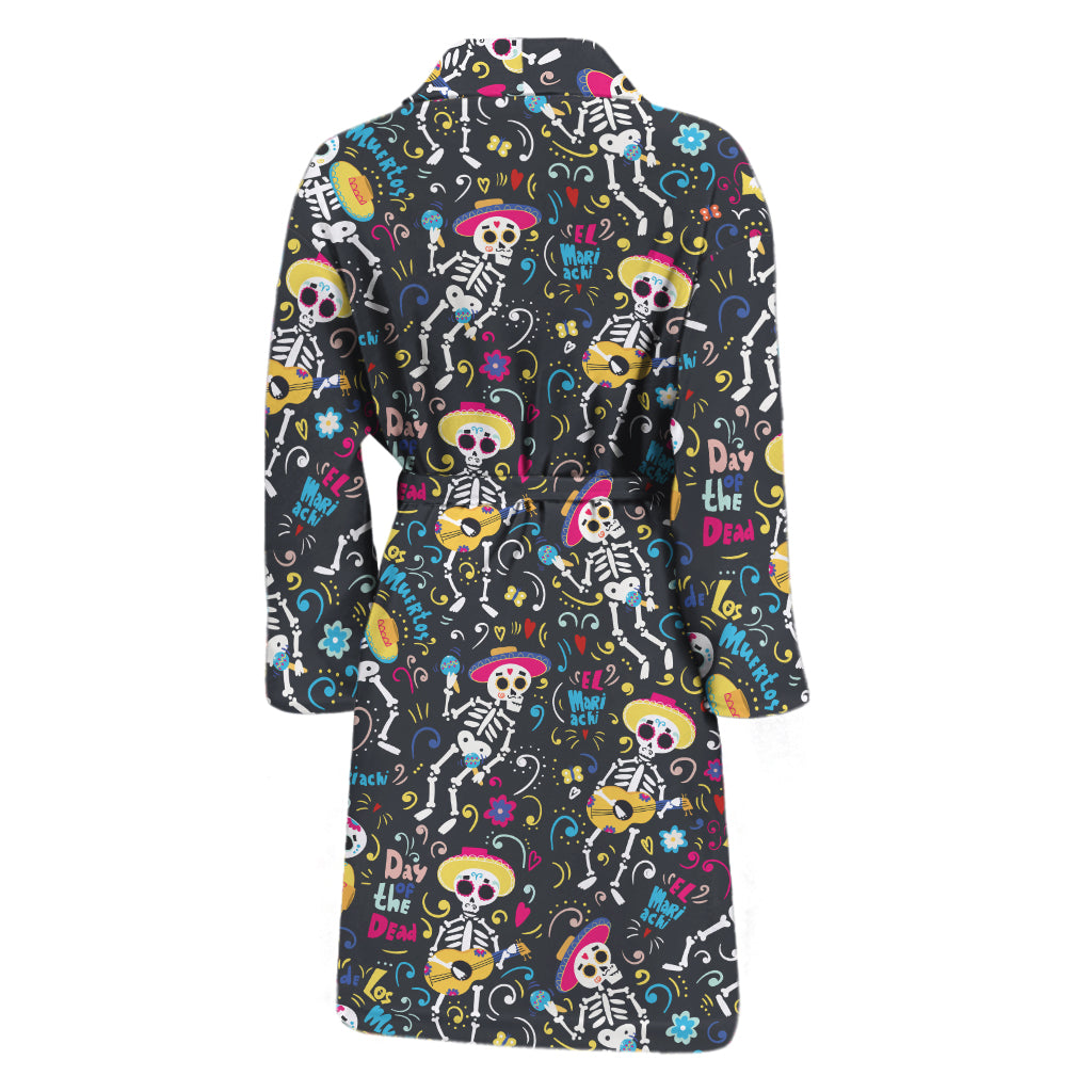 Day Of The Dead Mariachi Skeletons Print Men's Bathrobe