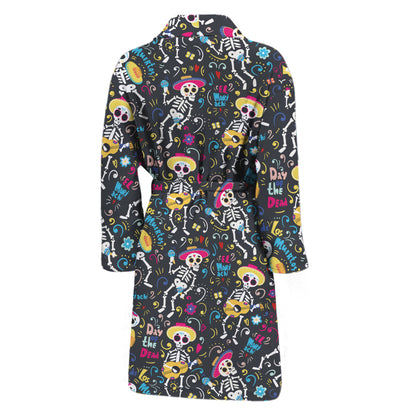 Day Of The Dead Mariachi Skeletons Print Men's Bathrobe