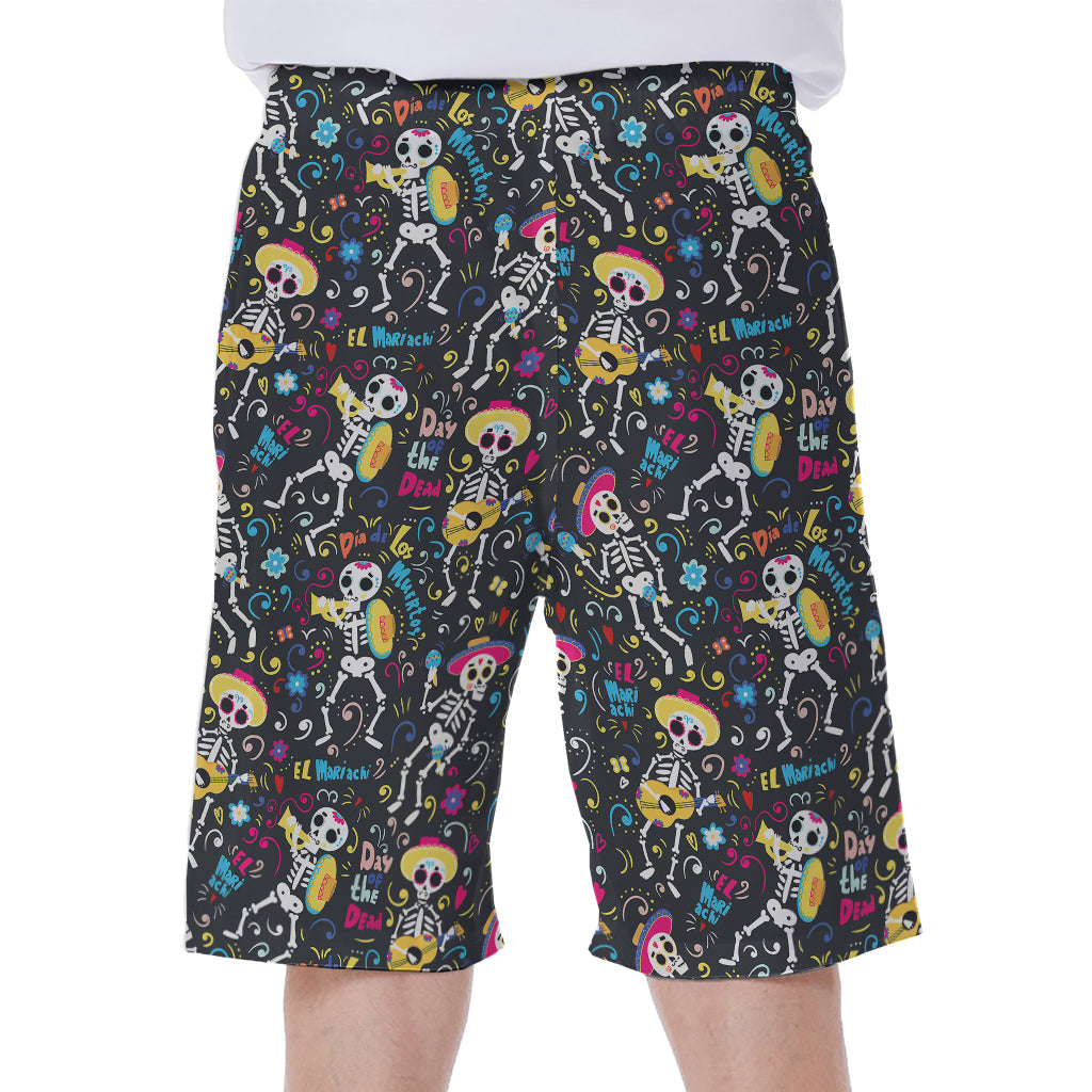 Day Of The Dead Mariachi Skeletons Print Men's Beach Shorts