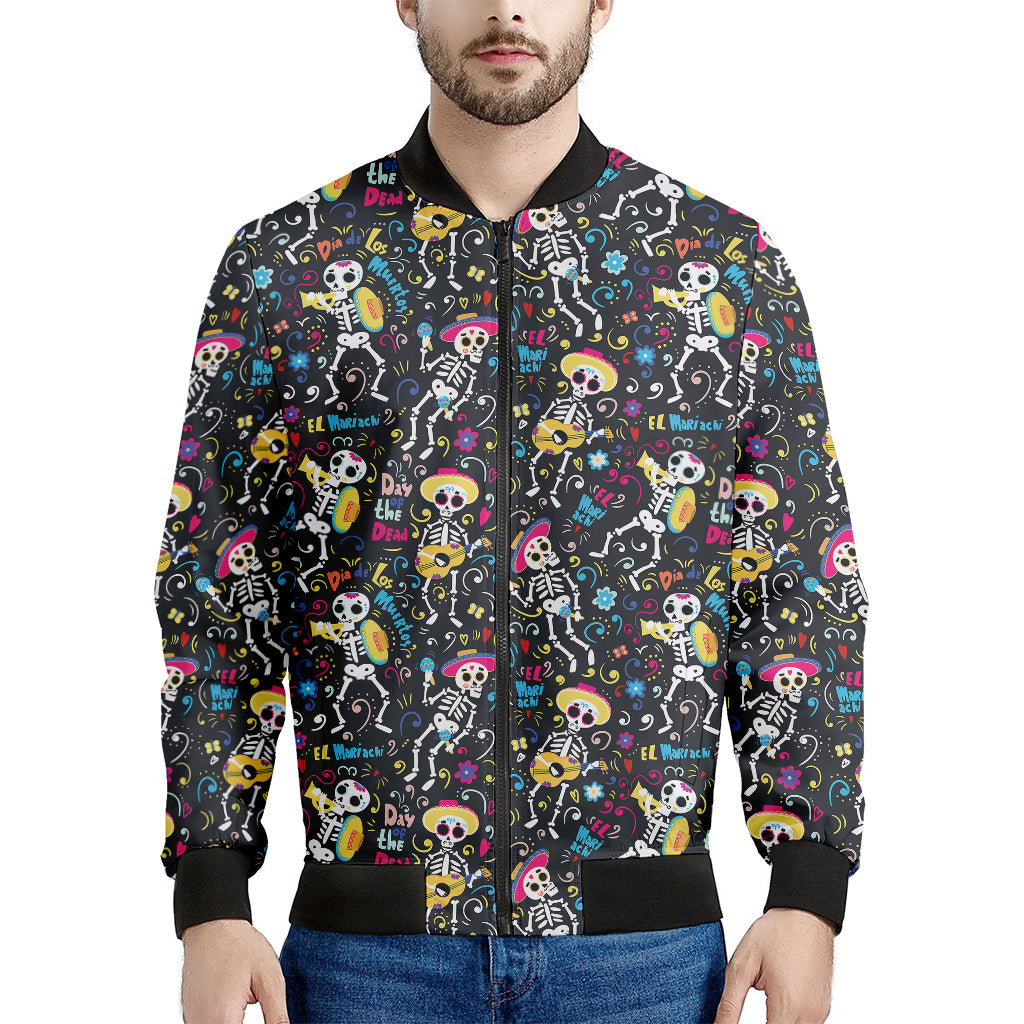 Day Of The Dead Mariachi Skeletons Print Men's Bomber Jacket