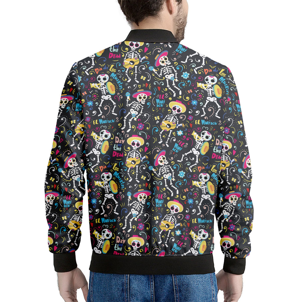 Day Of The Dead Mariachi Skeletons Print Men's Bomber Jacket