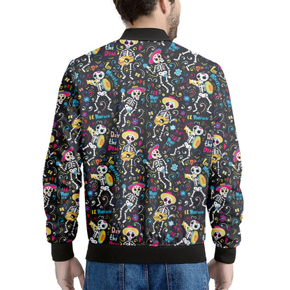 Day Of The Dead Mariachi Skeletons Print Men's Bomber Jacket