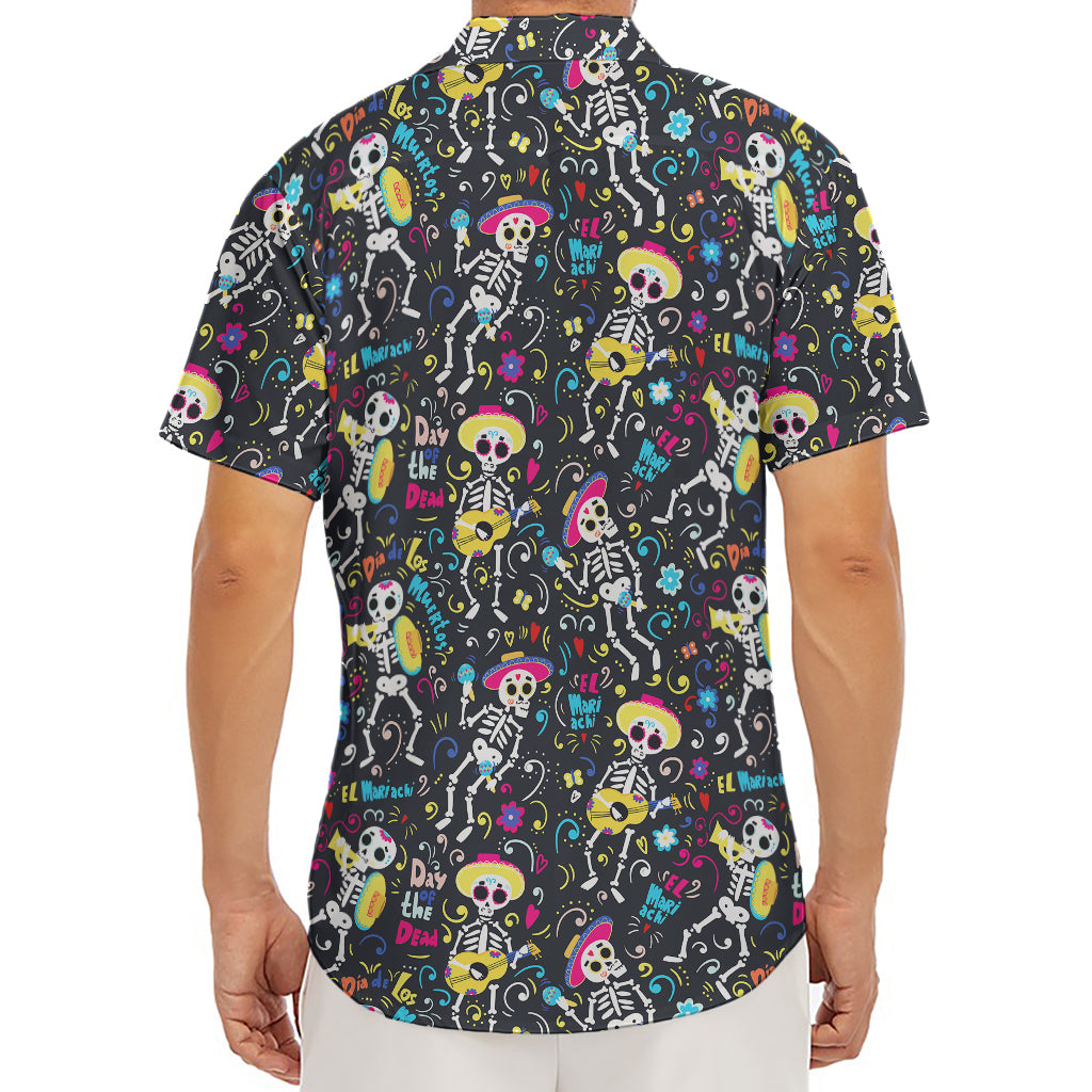 Day Of The Dead Mariachi Skeletons Print Men's Deep V-Neck Shirt