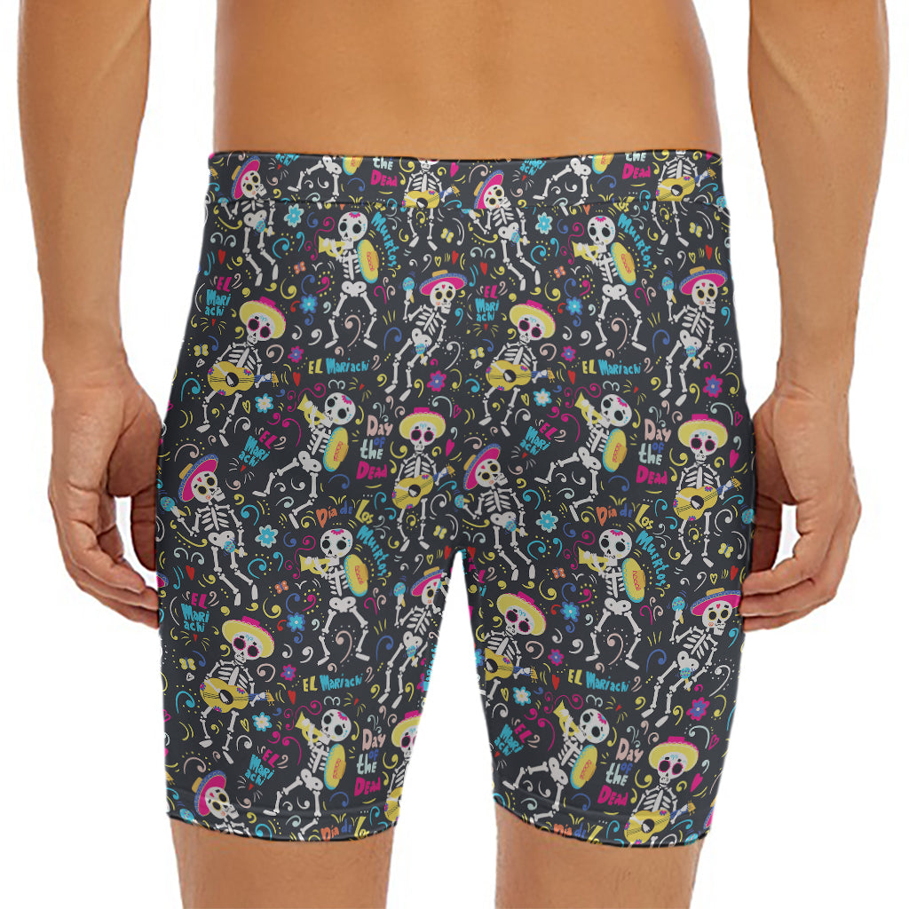 Day Of The Dead Mariachi Skeletons Print Men's Long Boxer Briefs