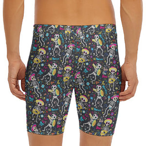 Day Of The Dead Mariachi Skeletons Print Men's Long Boxer Briefs