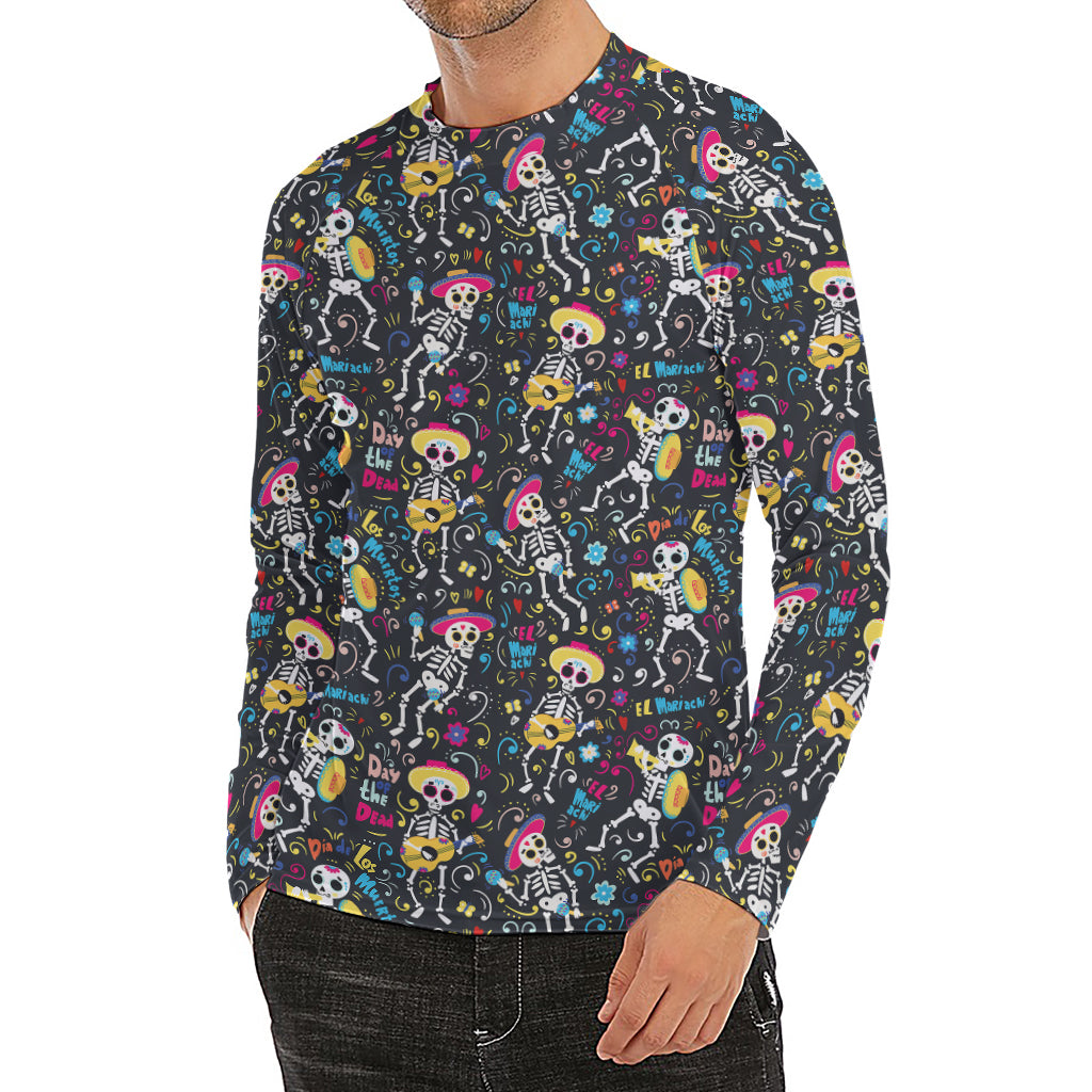 Day Of The Dead Mariachi Skeletons Print Men's Long Sleeve Rash Guard