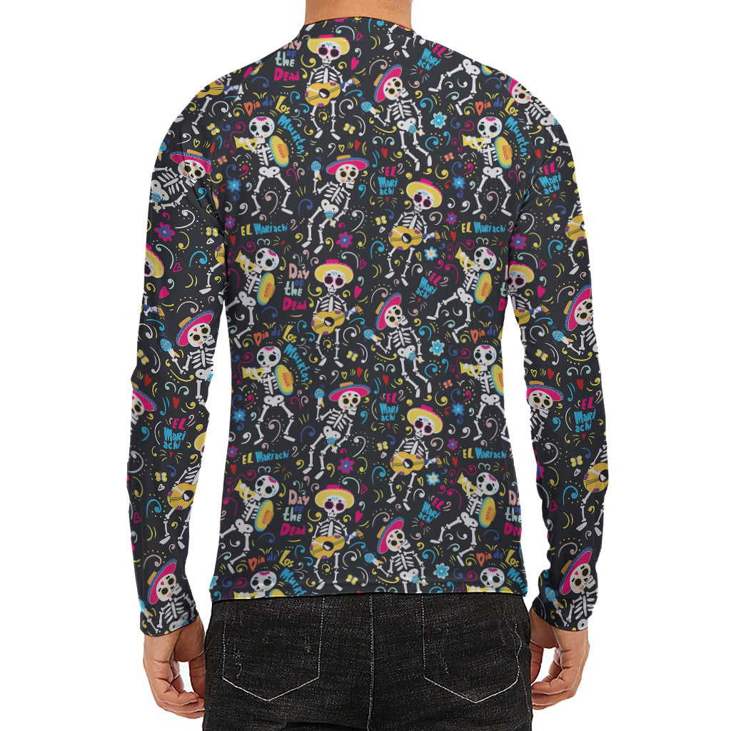 Day Of The Dead Mariachi Skeletons Print Men's Long Sleeve Rash Guard