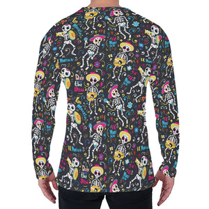 Day Of The Dead Mariachi Skeletons Print Men's Long Sleeve T-Shirt