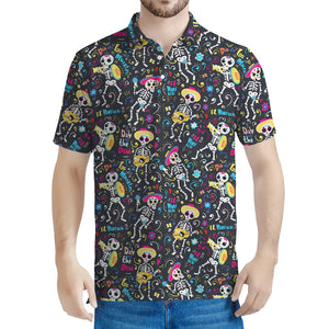 Day Of The Dead Mariachi Skeletons Print Men's Polo Shirt