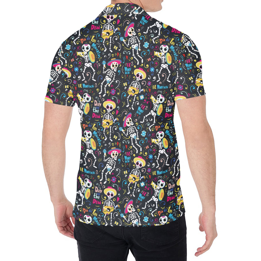 Day Of The Dead Mariachi Skeletons Print Men's Shirt