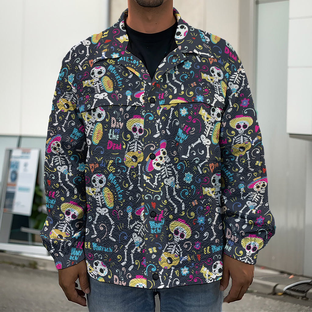 Day Of The Dead Mariachi Skeletons Print Men's Shirt Jacket