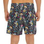 Day Of The Dead Mariachi Skeletons Print Men's Split Running Shorts