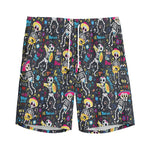 Day Of The Dead Mariachi Skeletons Print Men's Sports Shorts