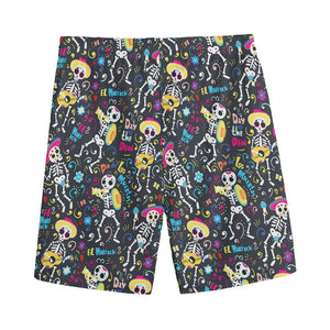 Day Of The Dead Mariachi Skeletons Print Men's Sports Shorts