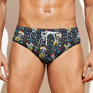 Day Of The Dead Mariachi Skeletons Print Men's Swim Briefs