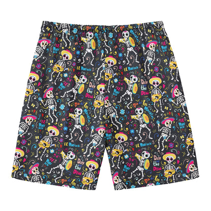 Day Of The Dead Mariachi Skeletons Print Men's Swim Trunks