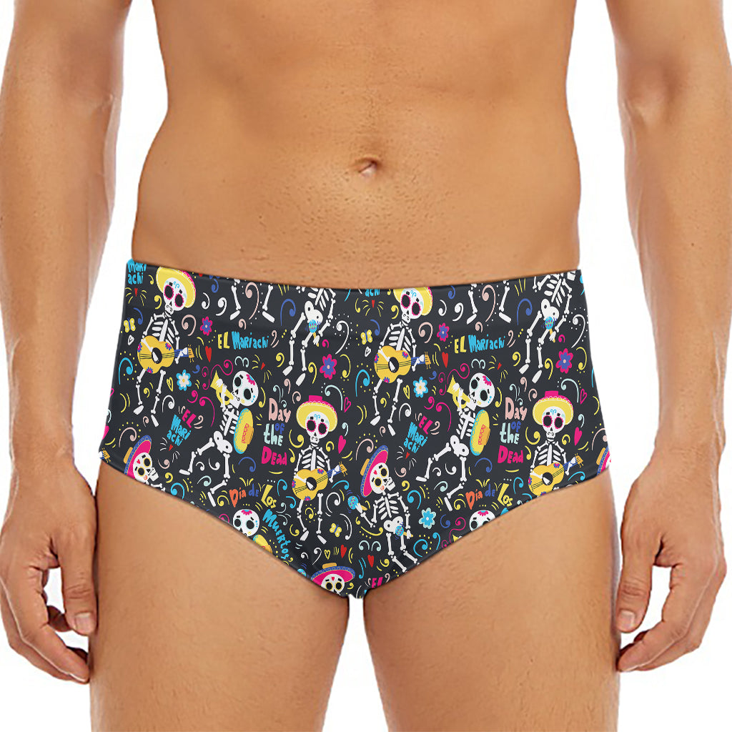 Day Of The Dead Mariachi Skeletons Print Men's Triangle Swim Briefs