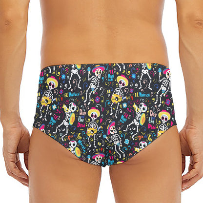 Day Of The Dead Mariachi Skeletons Print Men's Triangle Swim Briefs