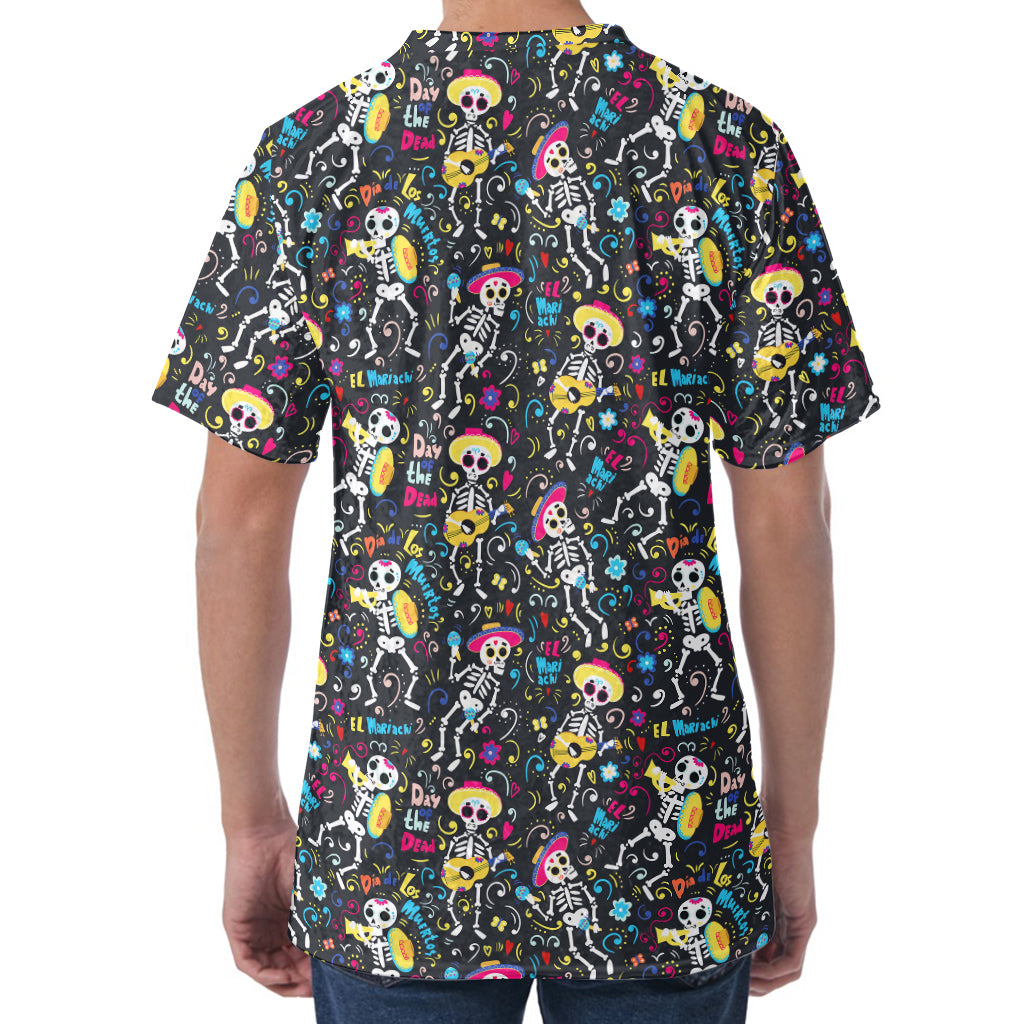 Day Of The Dead Mariachi Skeletons Print Men's Velvet T-Shirt