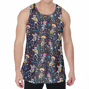 Day Of The Dead Mariachi Skeletons Print Men's Velvet Tank Top