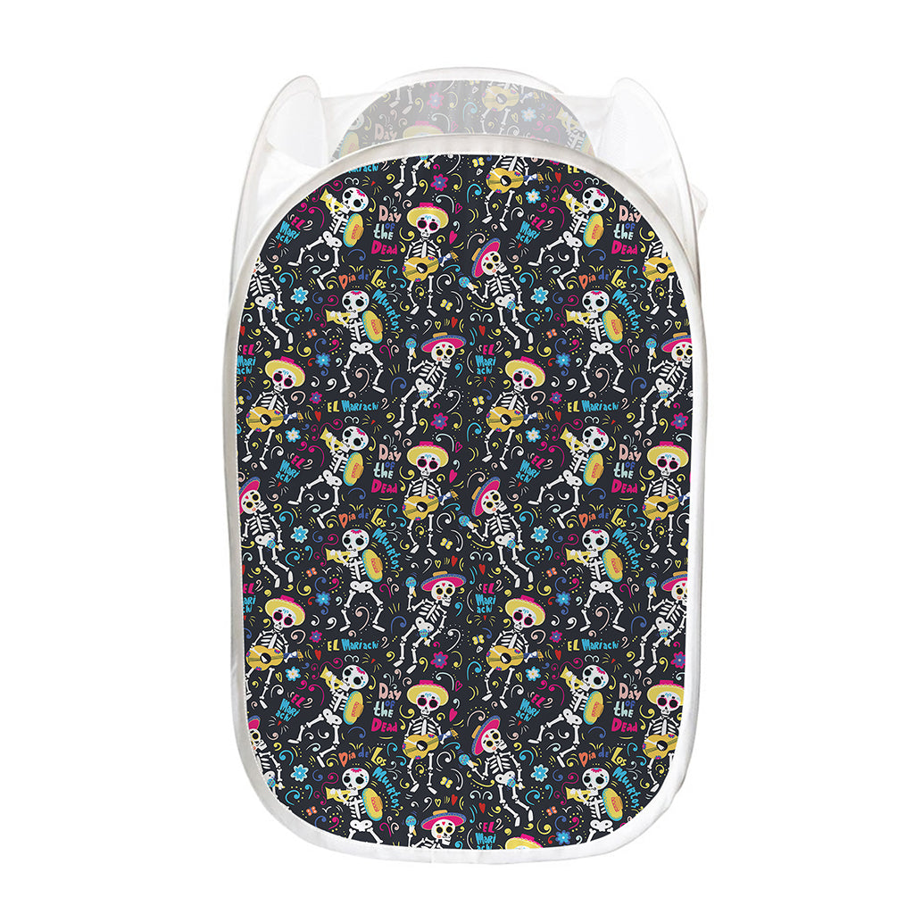 Day Of The Dead Mariachi Skeletons Print Mesh Laundry Hamper