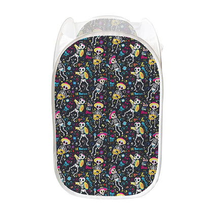 Day Of The Dead Mariachi Skeletons Print Mesh Laundry Hamper