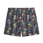 Day Of The Dead Mariachi Skeletons Print Mesh Shorts