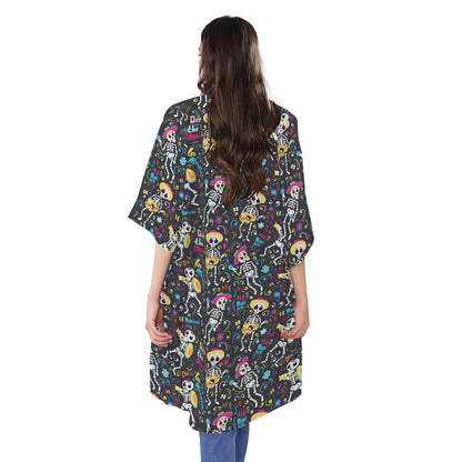 Day Of The Dead Mariachi Skeletons Print Open Front Beach Cover Up