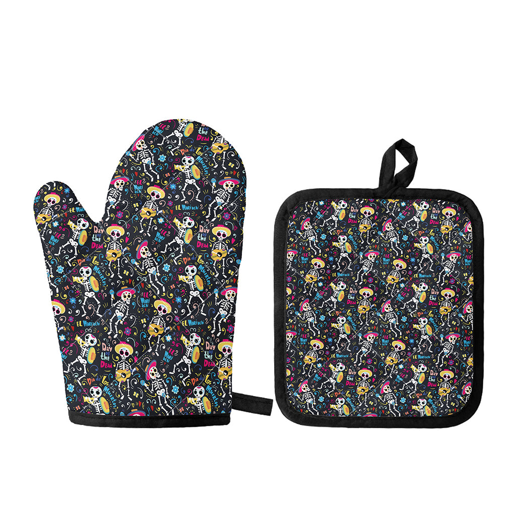 Day Of The Dead Mariachi Skeletons Print Oven Mitt And Pot Holder Set
