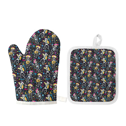 Day Of The Dead Mariachi Skeletons Print Oven Mitt And Pot Holder Set