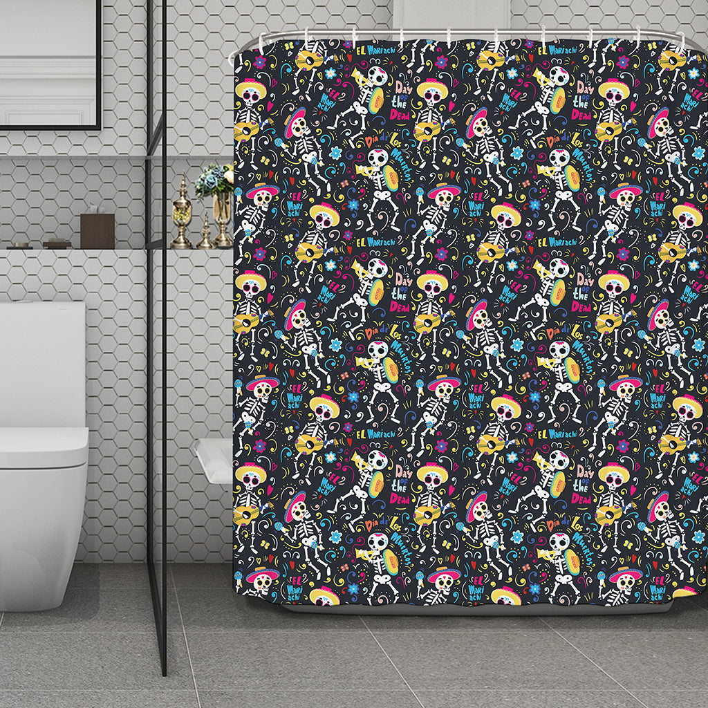 Day Of The Dead Mariachi Skeletons Print Polyester Shower Curtain