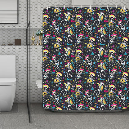 Day Of The Dead Mariachi Skeletons Print Polyester Shower Curtain