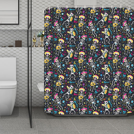 Day Of The Dead Mariachi Skeletons Print Polyester Shower Curtain
