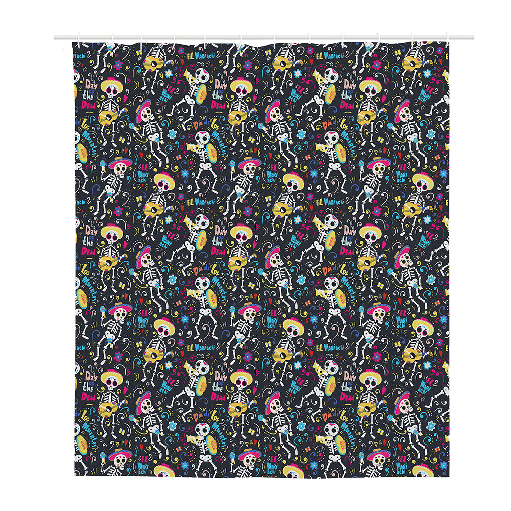 Day Of The Dead Mariachi Skeletons Print Polyester Shower Curtain