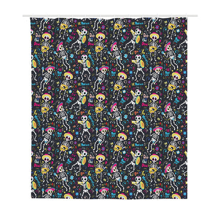 Day Of The Dead Mariachi Skeletons Print Polyester Shower Curtain