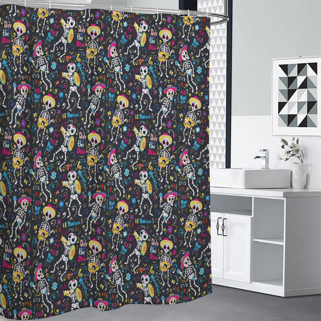 Day Of The Dead Mariachi Skeletons Print Premium Shower Curtain