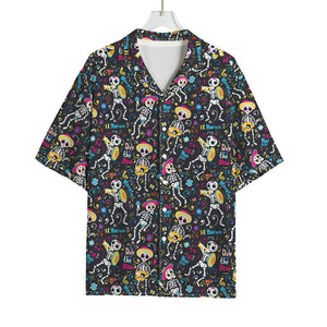 Day Of The Dead Mariachi Skeletons Print Rayon Hawaiian Shirt