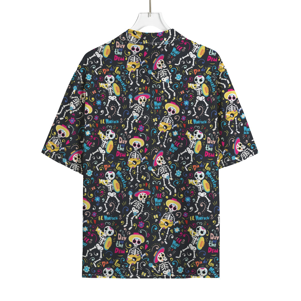 Day Of The Dead Mariachi Skeletons Print Rayon Hawaiian Shirt