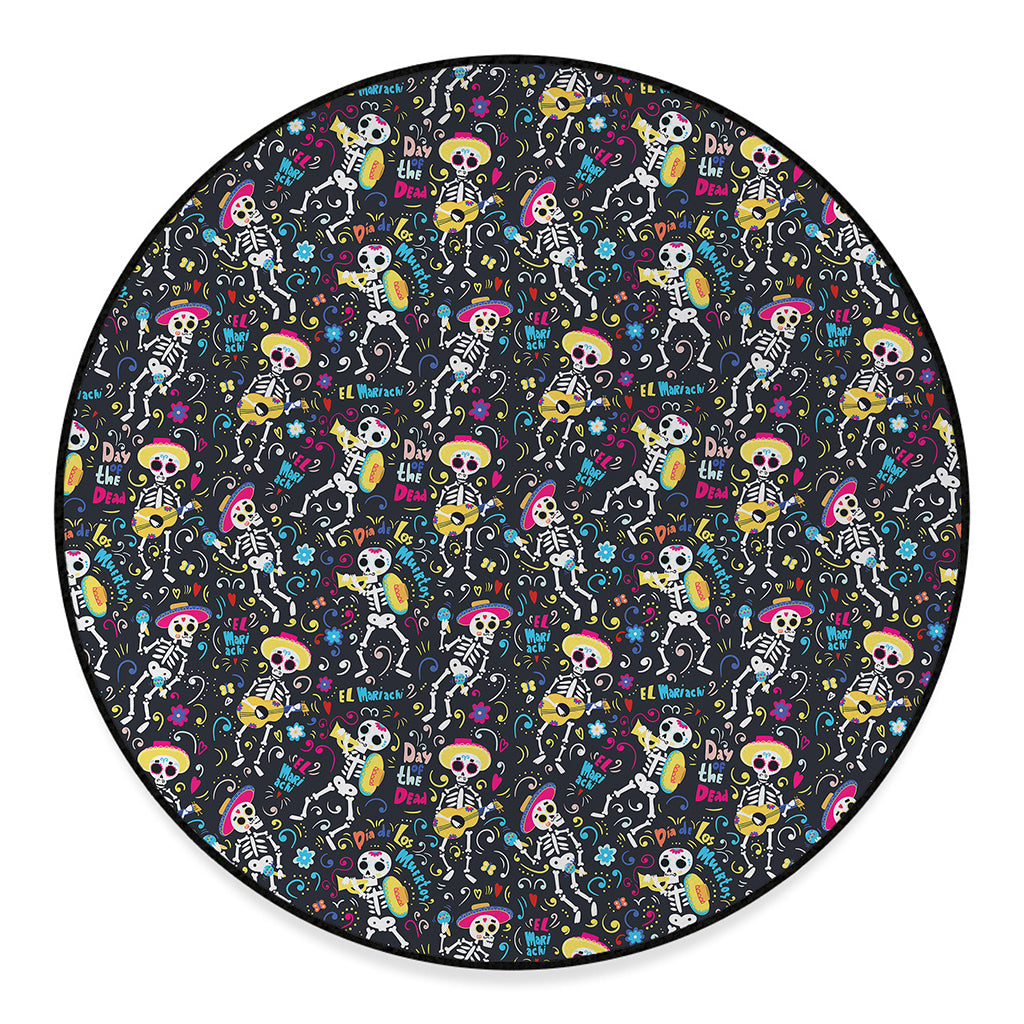 Day Of The Dead Mariachi Skeletons Print Round Floor Mat