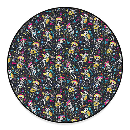 Day Of The Dead Mariachi Skeletons Print Round Floor Mat