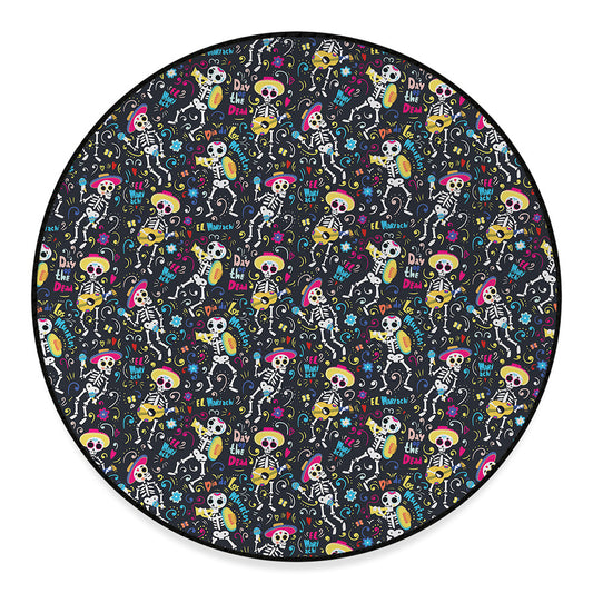 Day Of The Dead Mariachi Skeletons Print Round Floor Mat