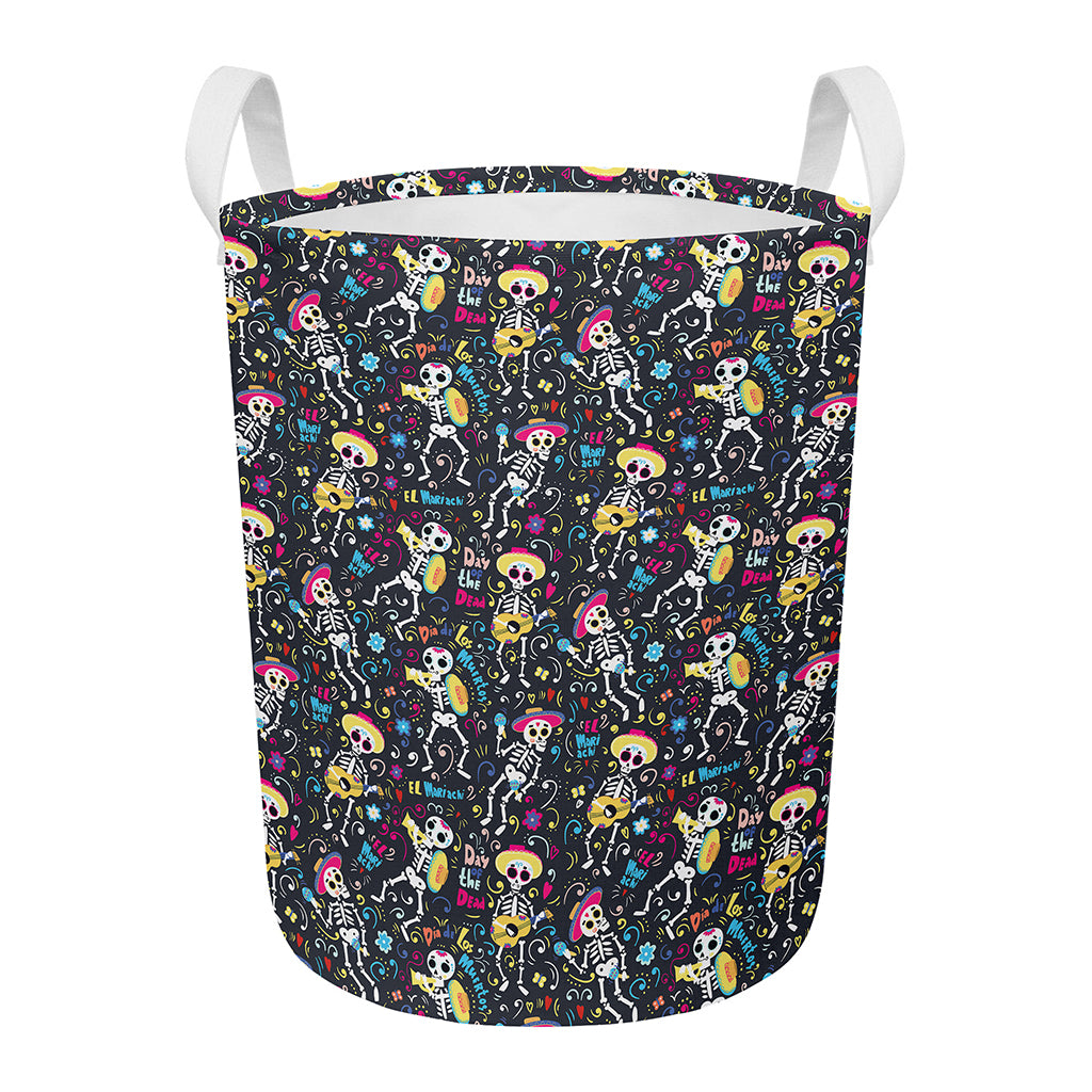 Day Of The Dead Mariachi Skeletons Print Round Laundry Basket